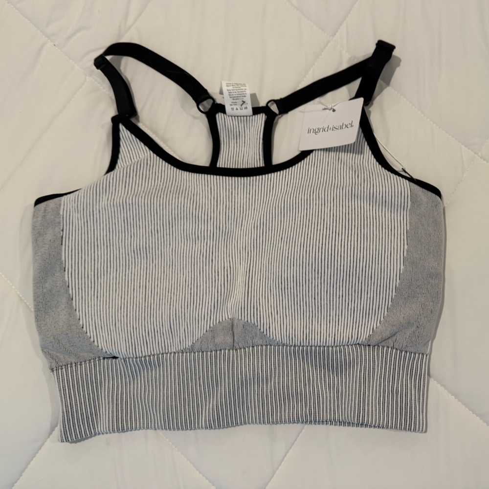 Ingrid & Isabel Striped Nursing Sports Bra - Black and Gray